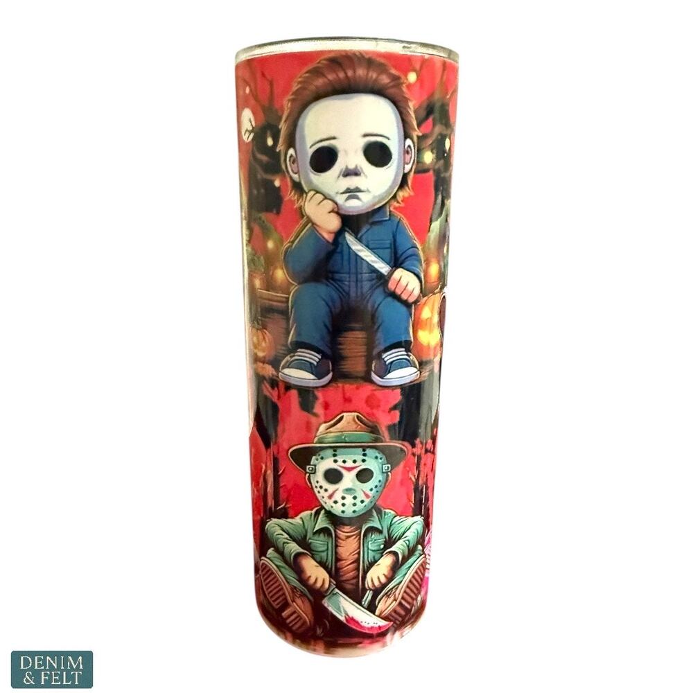 Horror Movie Characters 20oz Skinny Tumbler Cup Halloween Stainless Steel NEW - Picture 3 of 11